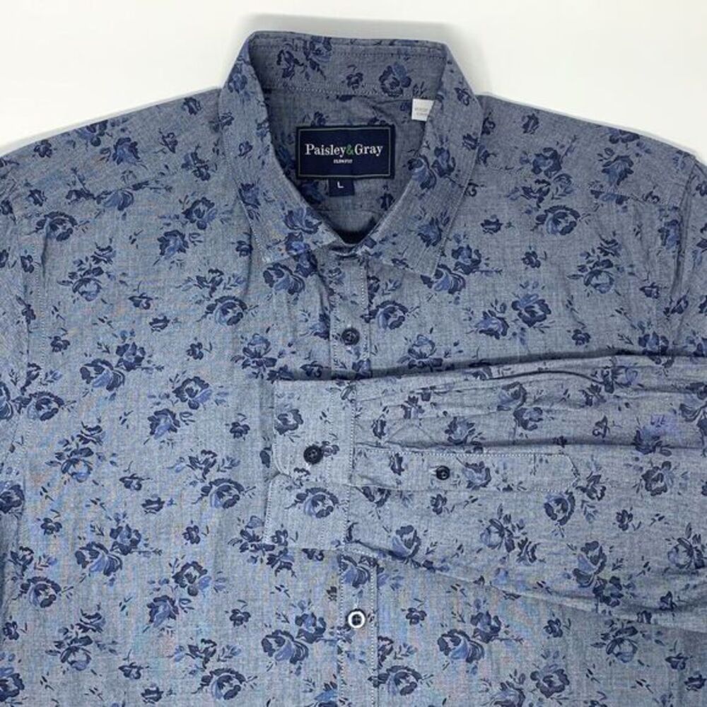 Paisley & Gray Slim Fit Gray Denim Long Sleeve Button Up Men's Shirt Size Large
